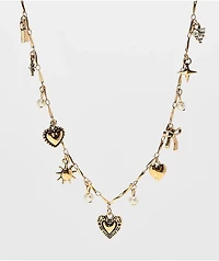 Fantas Eyes Antique Charm Gold Necklace