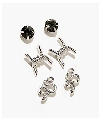 Fantas Eyes Barbed Wire & Snake Silver 3 Pack Stud Earrings