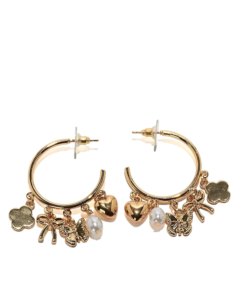 Fantas Eyes Charm Gold Hoop Earrings