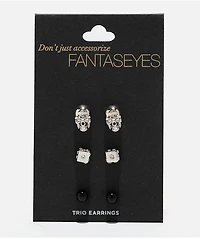 Fantas Eyes Dice & Skull Silver 3 Pack Stud Earrings
