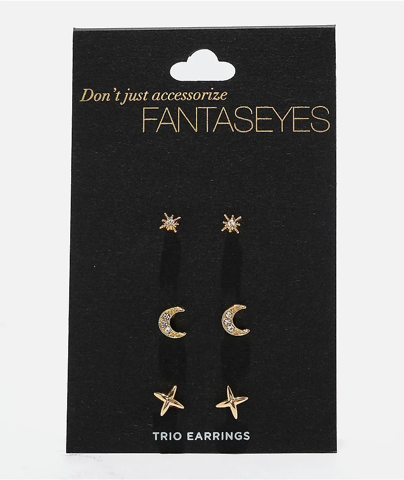 Fantas Eyes Night Sky Gold 3 Pack Stud Earrings