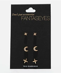 Fantas Eyes Night Sky Gold 3 Pack Stud Earrings