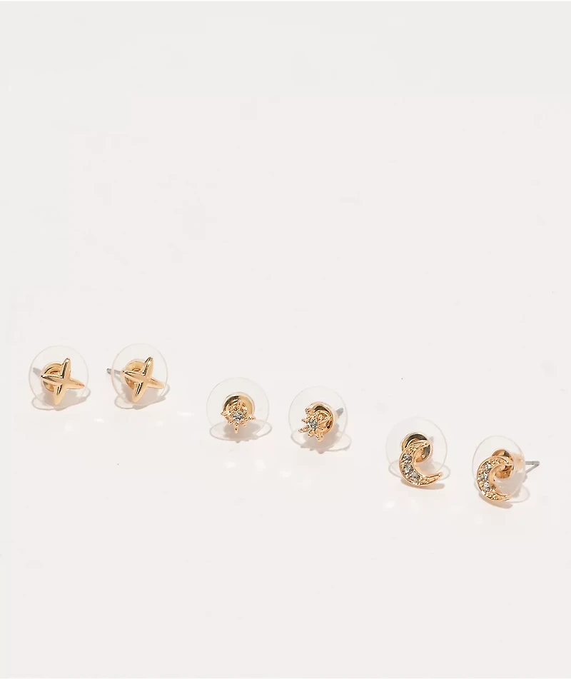 Fantas Eyes Night Sky Gold 3 Pack Stud Earrings