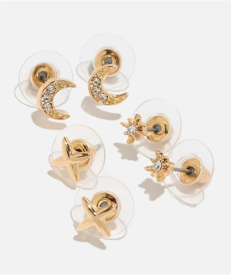 Fantas Eyes Night Sky Gold 3 Pack Stud Earrings