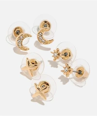 Fantas Eyes Night Sky Gold 3 Pack Stud Earrings