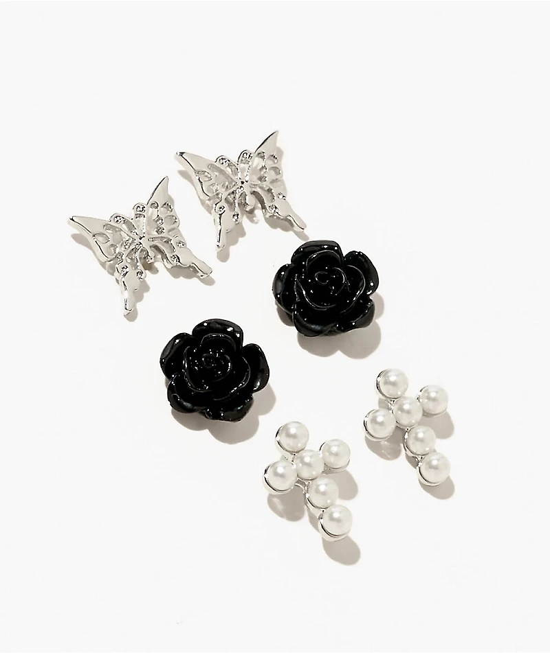 Fantas Eyes Rose & Butterfly 3 Pack Stud Earrings
