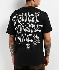 Father Forgive Me Heart Flames Black T-Shirt