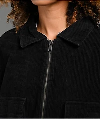 Faux Fur Black Corduroy Crop Bomber Jacket