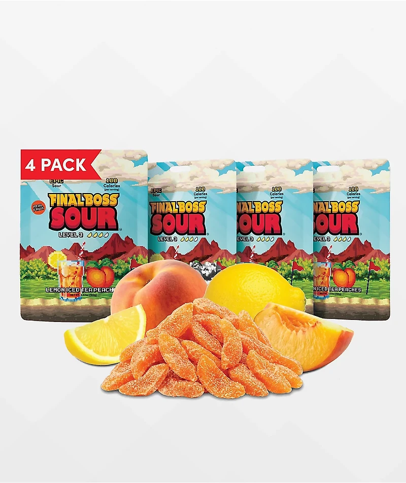 Final Boss Sour Level 3 Lemon Iced Tea Peaches Fruit Candy