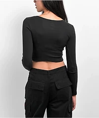 Fivestar Cutout Black Long Sleeve Crop Top