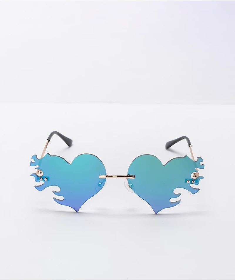 Flame Heart Rimless Blue Sunglasses