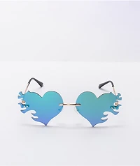 Flame Heart Rimless Blue Sunglasses