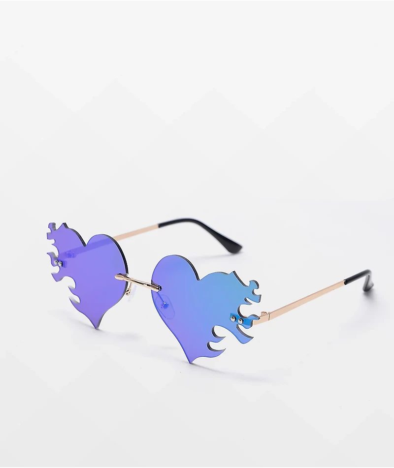 Flame Heart Rimless Blue Sunglasses