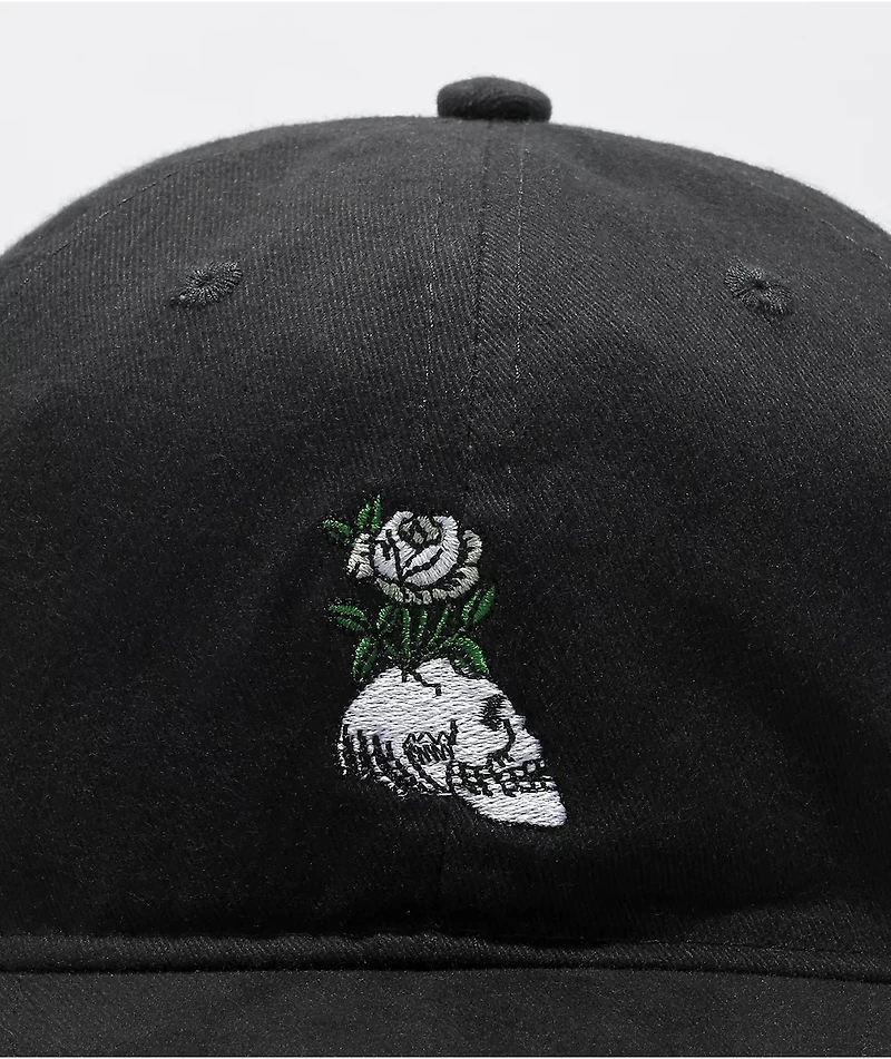 Flying Coffin Skull Flower Black Strapback Hat