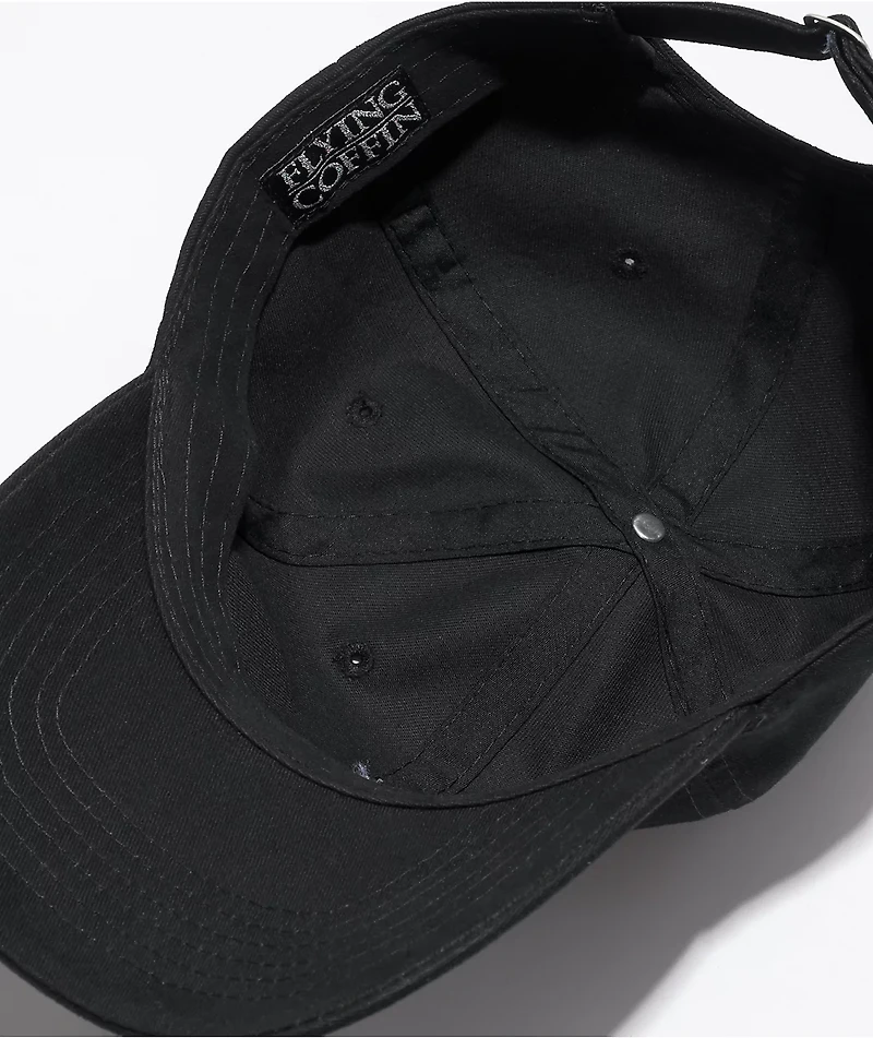 Flying Coffin Skull Flower Black Strapback Hat