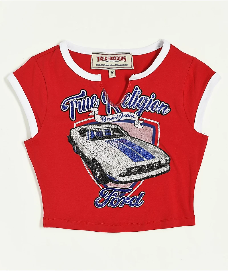 Ford x True Religion Crystal Mustang Aurora Red Crop T-Shirt