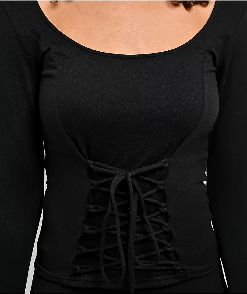 Forest Ink Viper Lace Up Black Long Sleeve Top