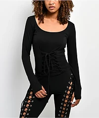 Forest Ink Viper Lace Up Black Long Sleeve Top