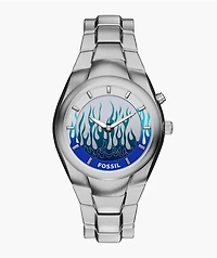 Fossil Big Tic Y2K Flame Silver Analog & Digital Watch