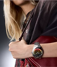Fossil Big Tic Y2K Flame Yellow & Silver Analog & Digital Watch