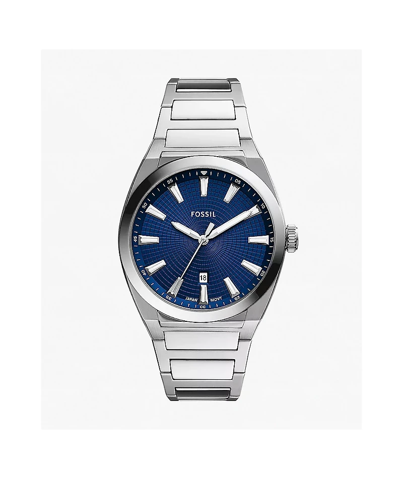Fossil Everett Silver & Navy Analog Watch
