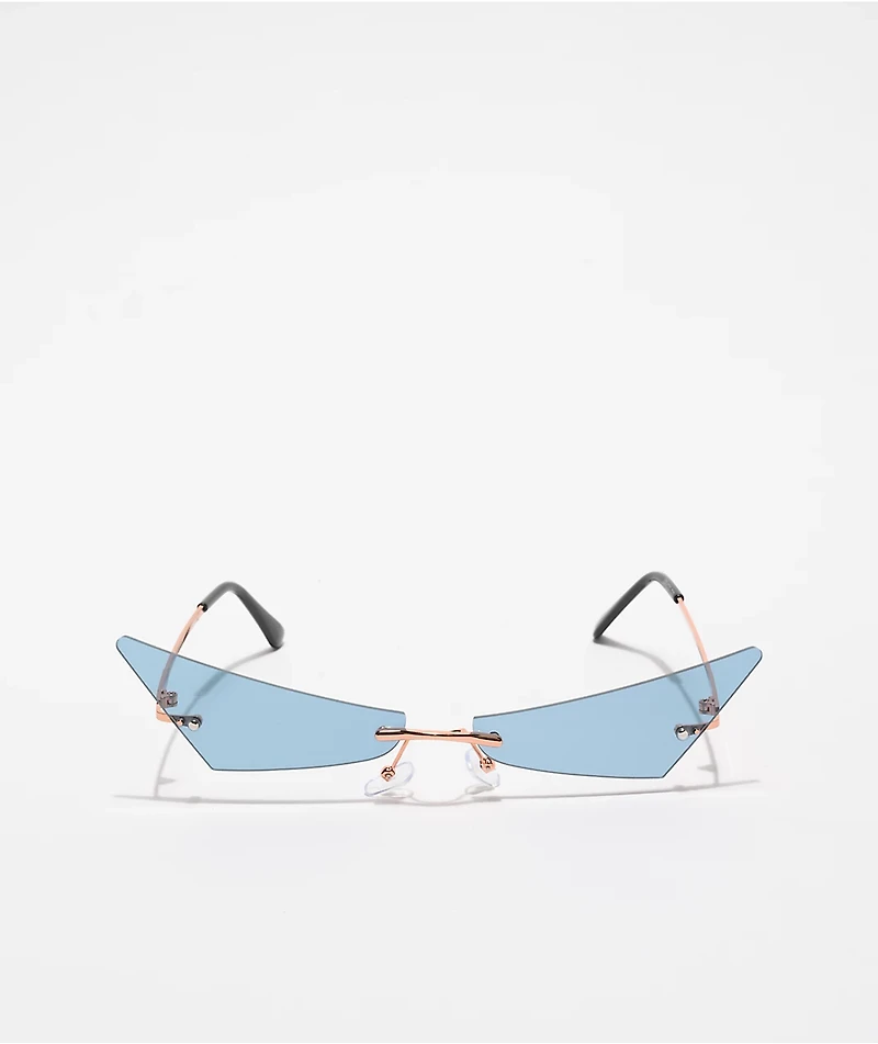 Frameless Blue Cat Eye Wing Sunglasses