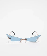 Frameless Blue Cat Eye Wing Sunglasses