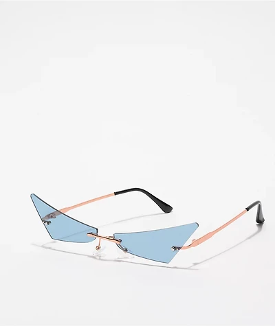 Frameless Blue Cat Eye Wing Sunglasses