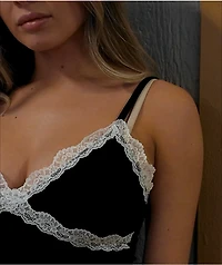 Freeworld Ellouise Lace V Black Crop Tank Top