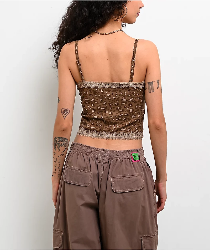 Freeworld Evelyn Lace Cheetah Brown Crop Tank Top