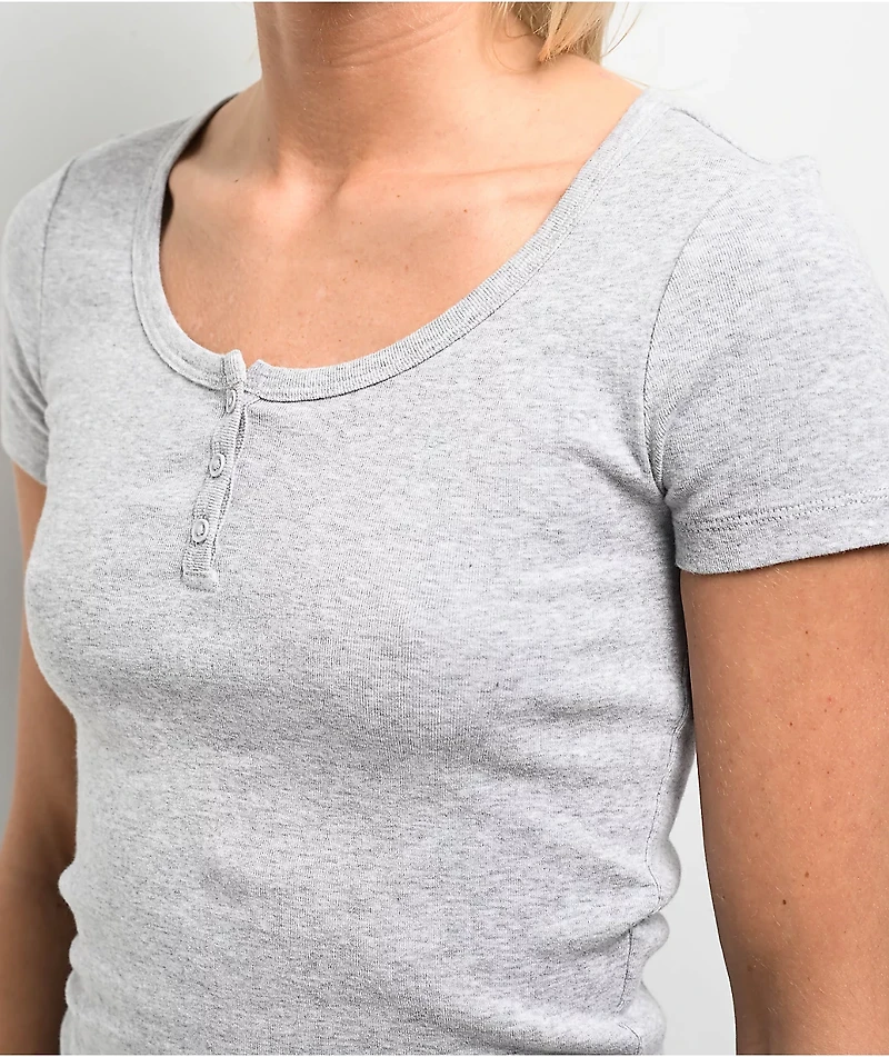 Freeworld Hannie Heather Grey Henley T-Shirt