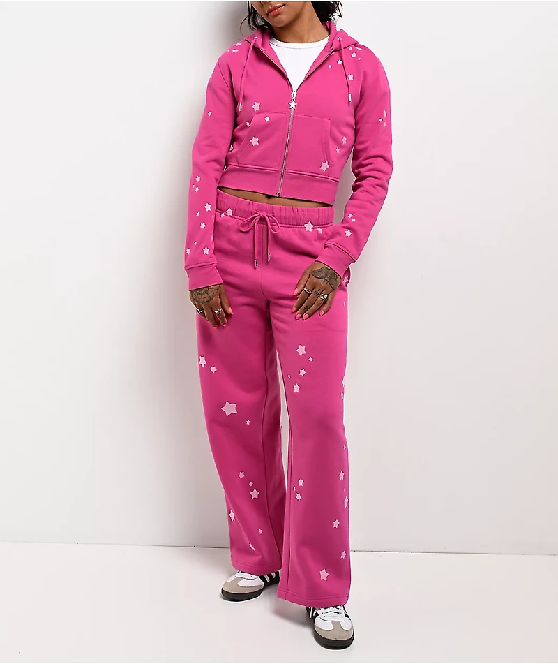 Freeworld Iman Star Pink Crop Zip Hoodie