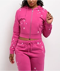 Freeworld Iman Star Pink Crop Zip Hoodie