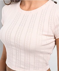 Freeworld Irina Pointelle Pink Crop T-Shirt