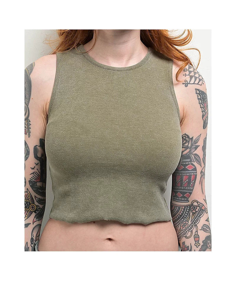 Freeworld Laney Green Wash Crop Tank Top