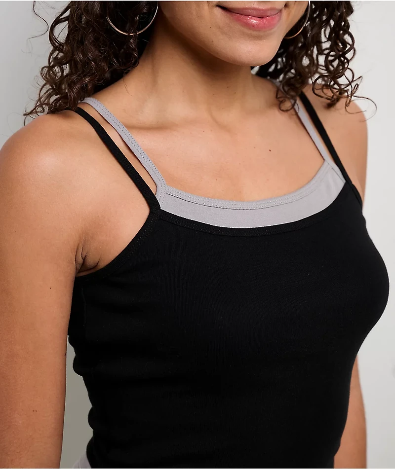 Freeworld Laura Black & Grey Layered Crop Tank Top