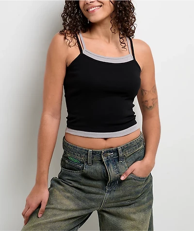 Freeworld Laura Black & Grey Layered Crop Tank Top