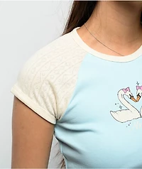 Freeworld Pammie Pointelle Light Blue & Cream Raglan T-Shirt