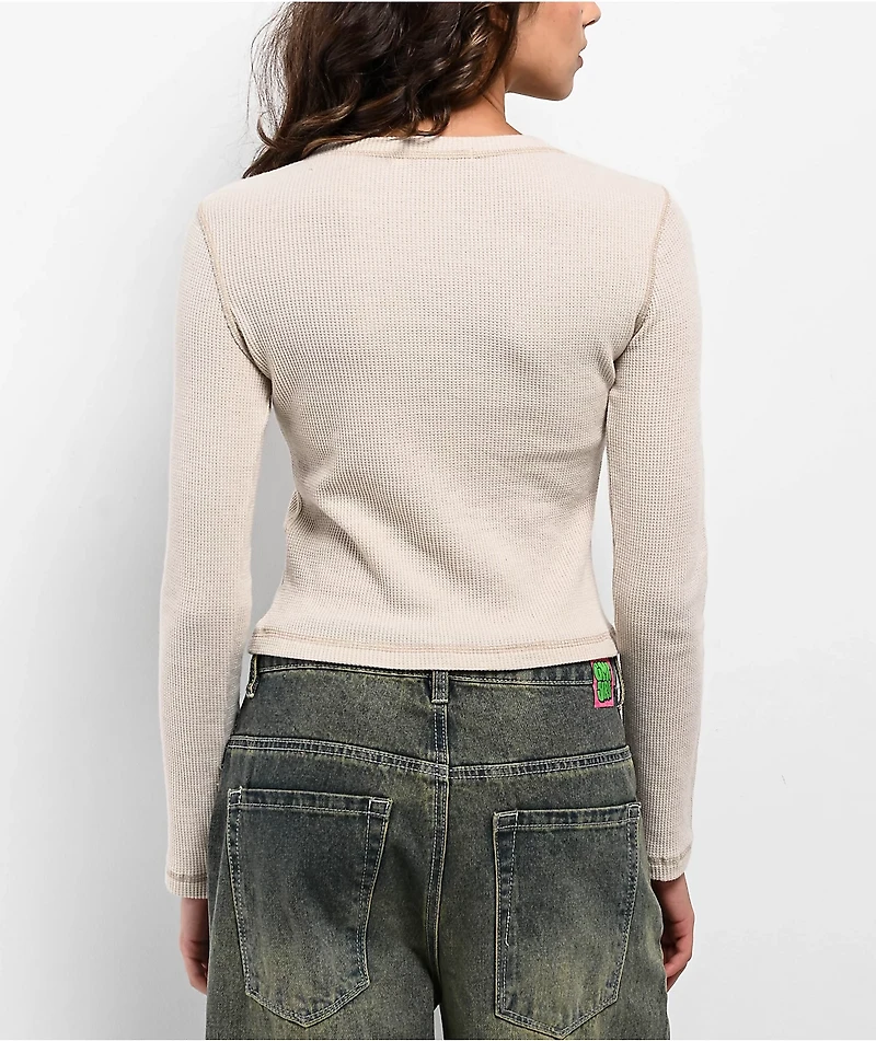 Freeworld Thora Silver Birch Notch Thermal Long Sleeve Crop T-Shirt
