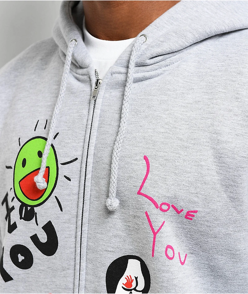 Frog Love/Hate Heather Grey Zip Hoodie