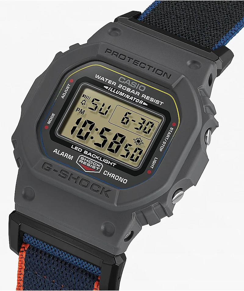 G-Shock DW5600MNC-1 Square Grey, Blue & Orange Digital Watch