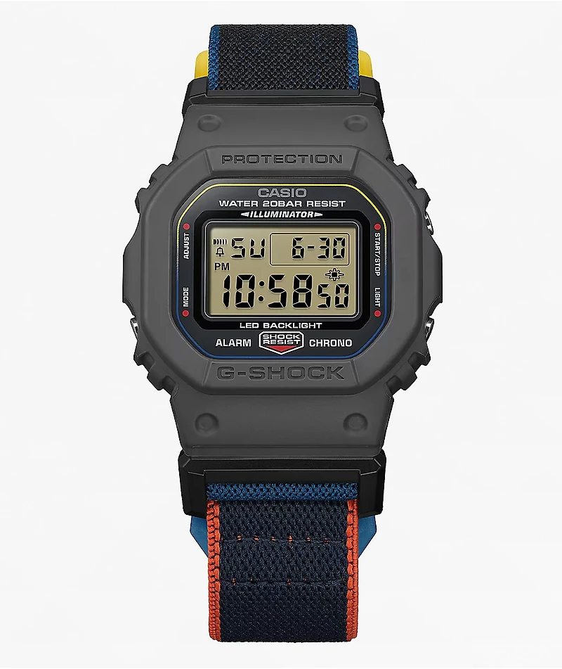G-Shock DW5600MNC-1 Square Grey, Blue & Orange Digital Watch