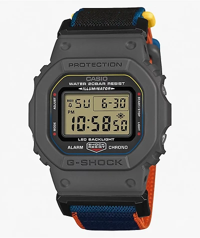 G-Shock DW5600MNC-1 Square Grey, Blue & Orange Digital Watch