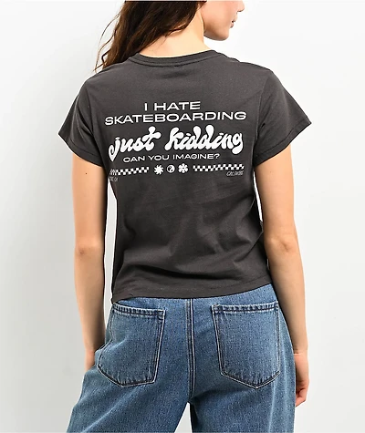 GRLSWIRL I Hate Skateboards Charcoal Crop T-Shirt