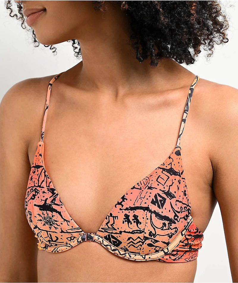 Gecko Hawaii Petro Wall Orange Triangle Bikini Top