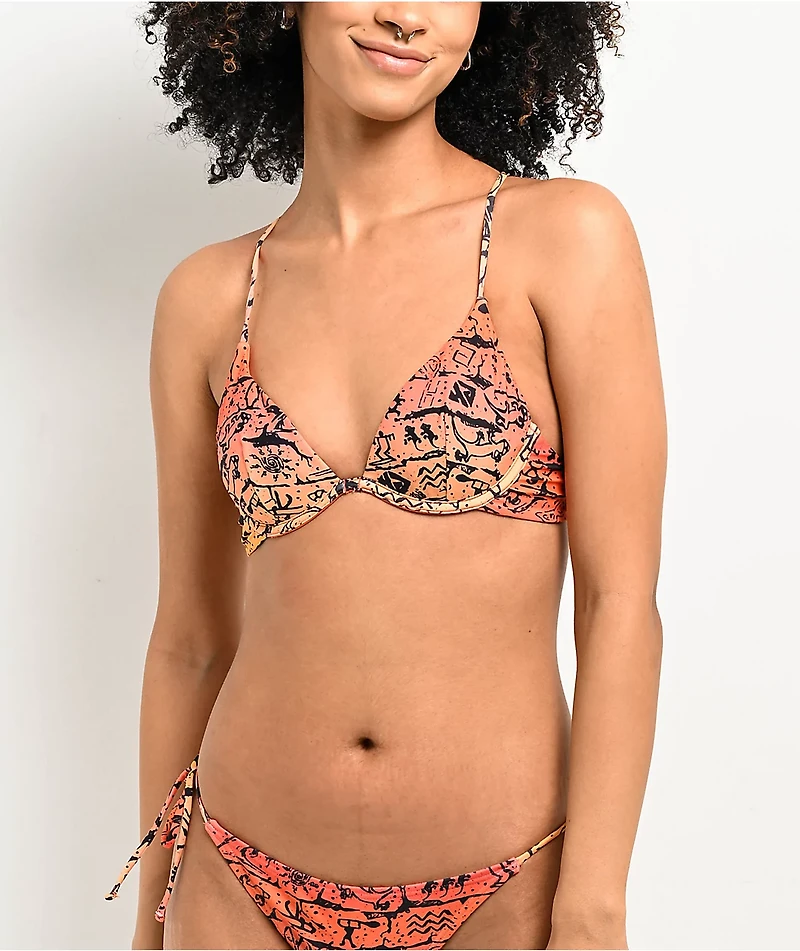 Gecko Hawaii Petro Wall Orange Triangle Bikini Top