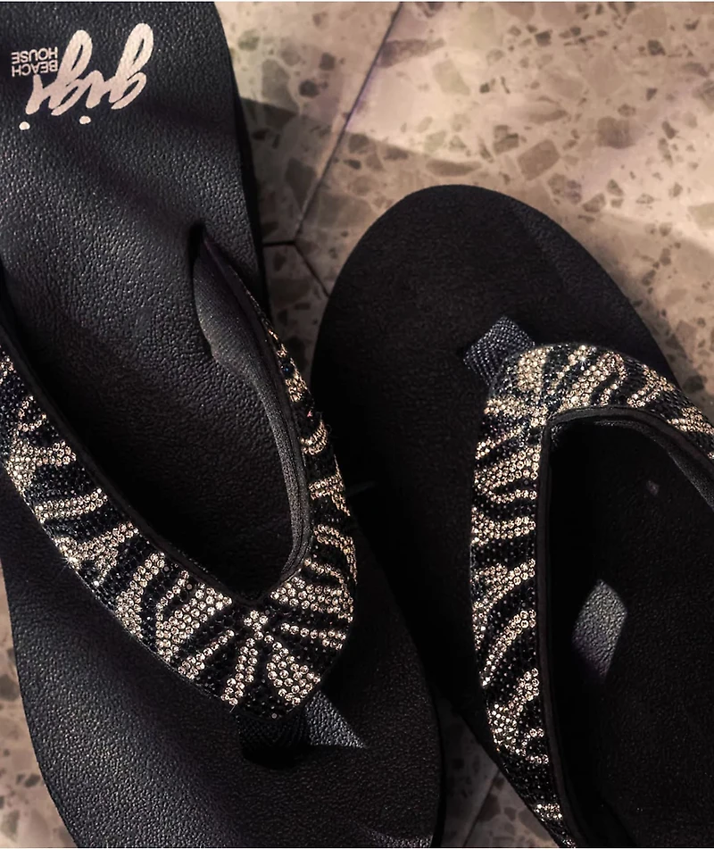Gigi Silvi Zebra Rhinestone Black Platform Sandals