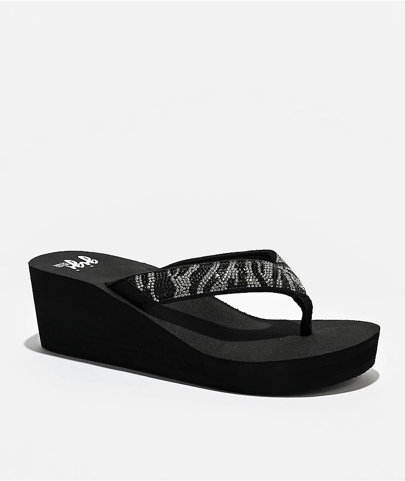 Gigi Silvi Zebra Rhinestone Black Platform Sandals