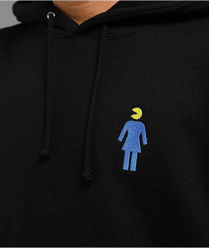 Girl x PAC-MAN Ghost Sleeve Embroidered Black Hoodie