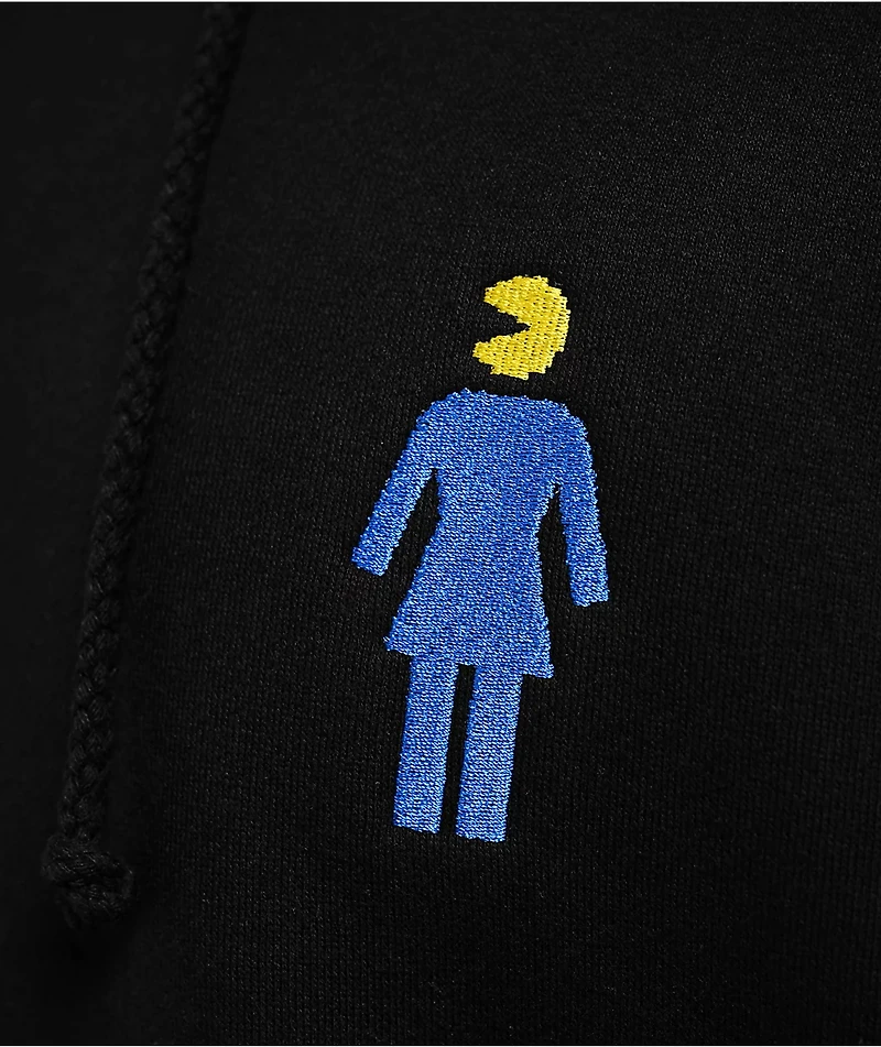 Girl x Pac-Man Ghost Sleeve Embroidered Black Hoodie